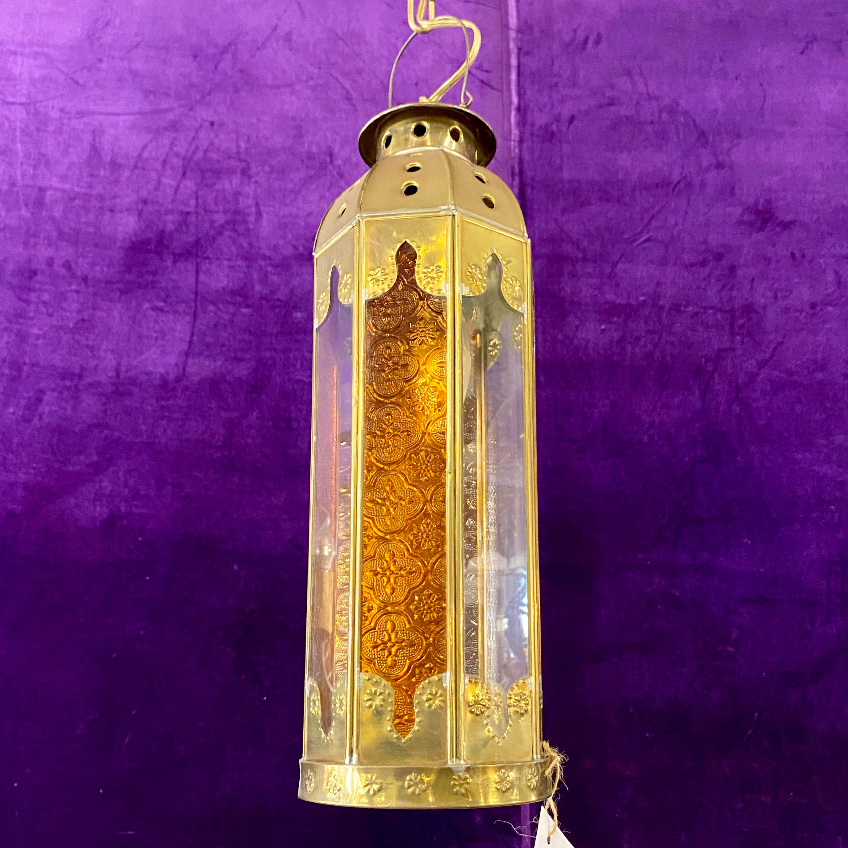 Moroccan Style Brass Lantern With Pressed Glass - SOLD