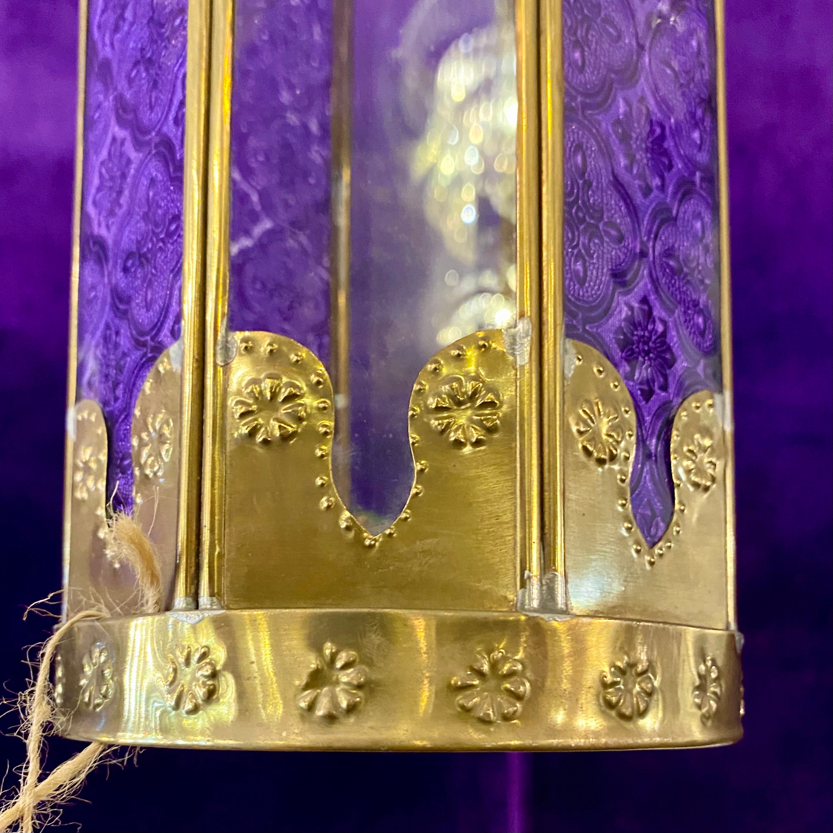 Moroccan Style Brass Lantern With Pressed Glass - SOLD