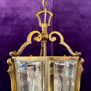 Vintage Brass Lantern with Bevelled Glass Panels