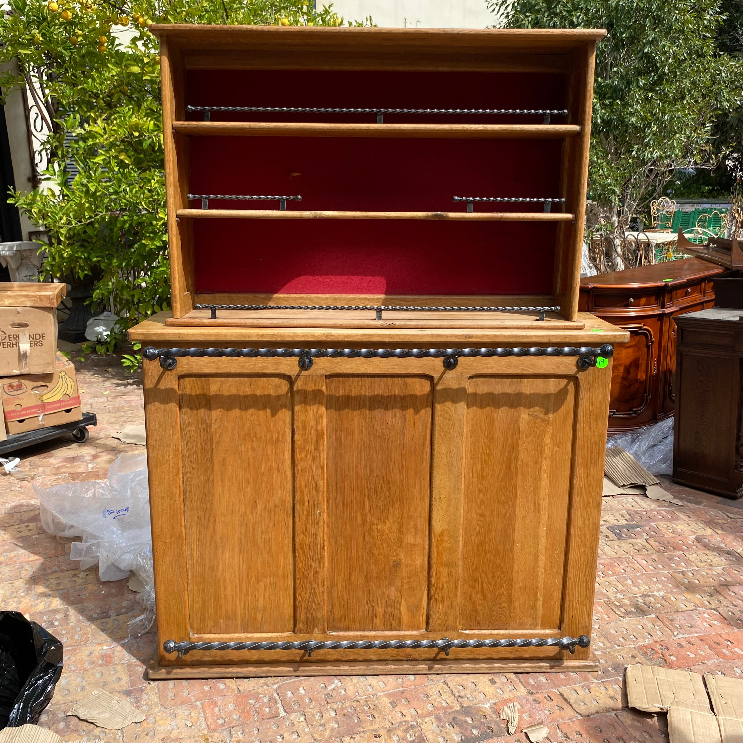 Antique Oak Bar with Wrought Iron details