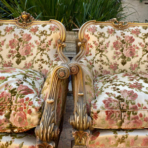 Antique Gilded Italian Salon Set in Beautiful Floral Upholstery - SOLD