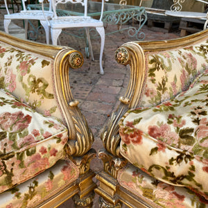 Antique Gilded Italian Salon Set in Beautiful Floral Upholstery - SOLD