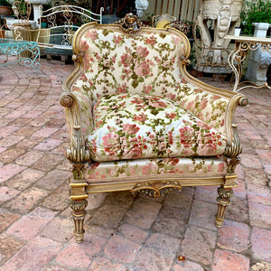 Antique Gilded Italian Salon Set in Beautiful Floral Upholstery - SOLD