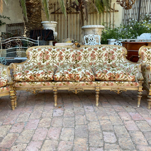 Antique Gilded Italian Salon Set in Beautiful Floral Upholstery - SOLD