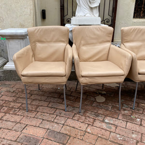 Mid Century Beige Leather and Chrome Chairs