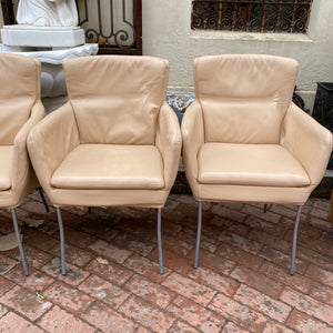 Mid Century Beige Leather and Chrome Chairs
