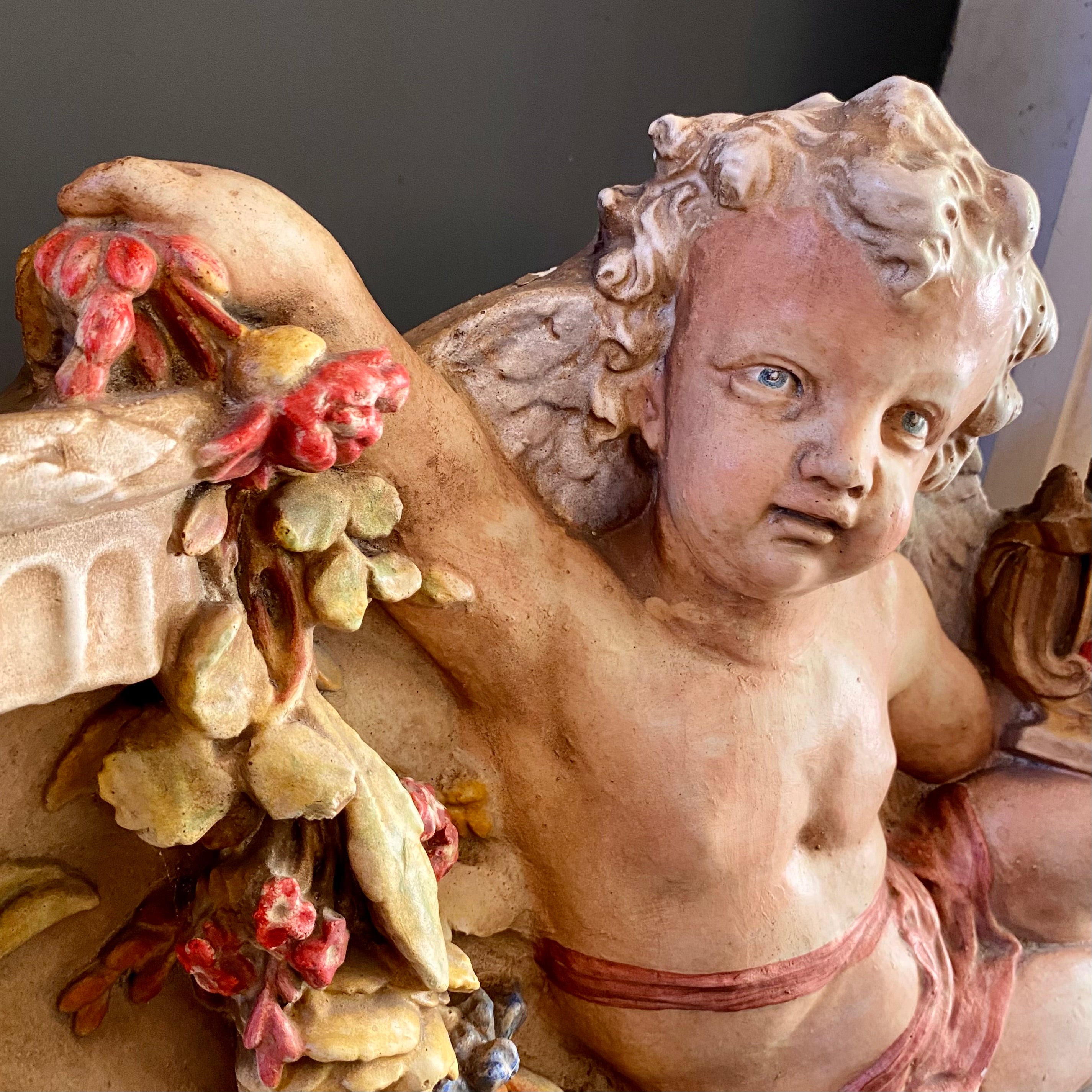 Antique Hand Painted Cherub Pelmet