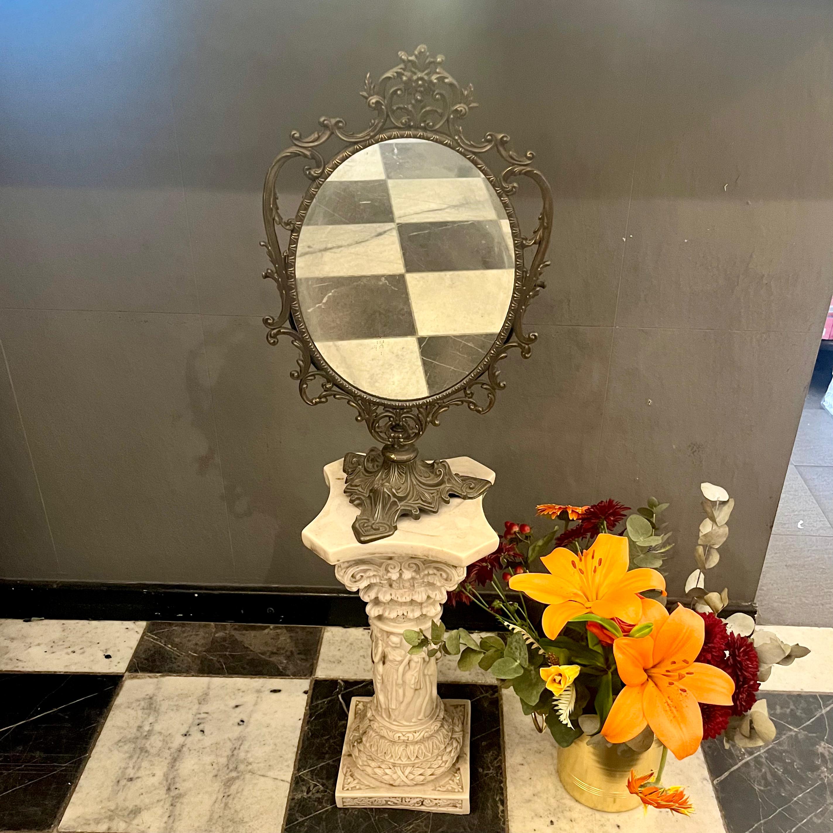 Antique Cast Brass Cheval Table Mirror