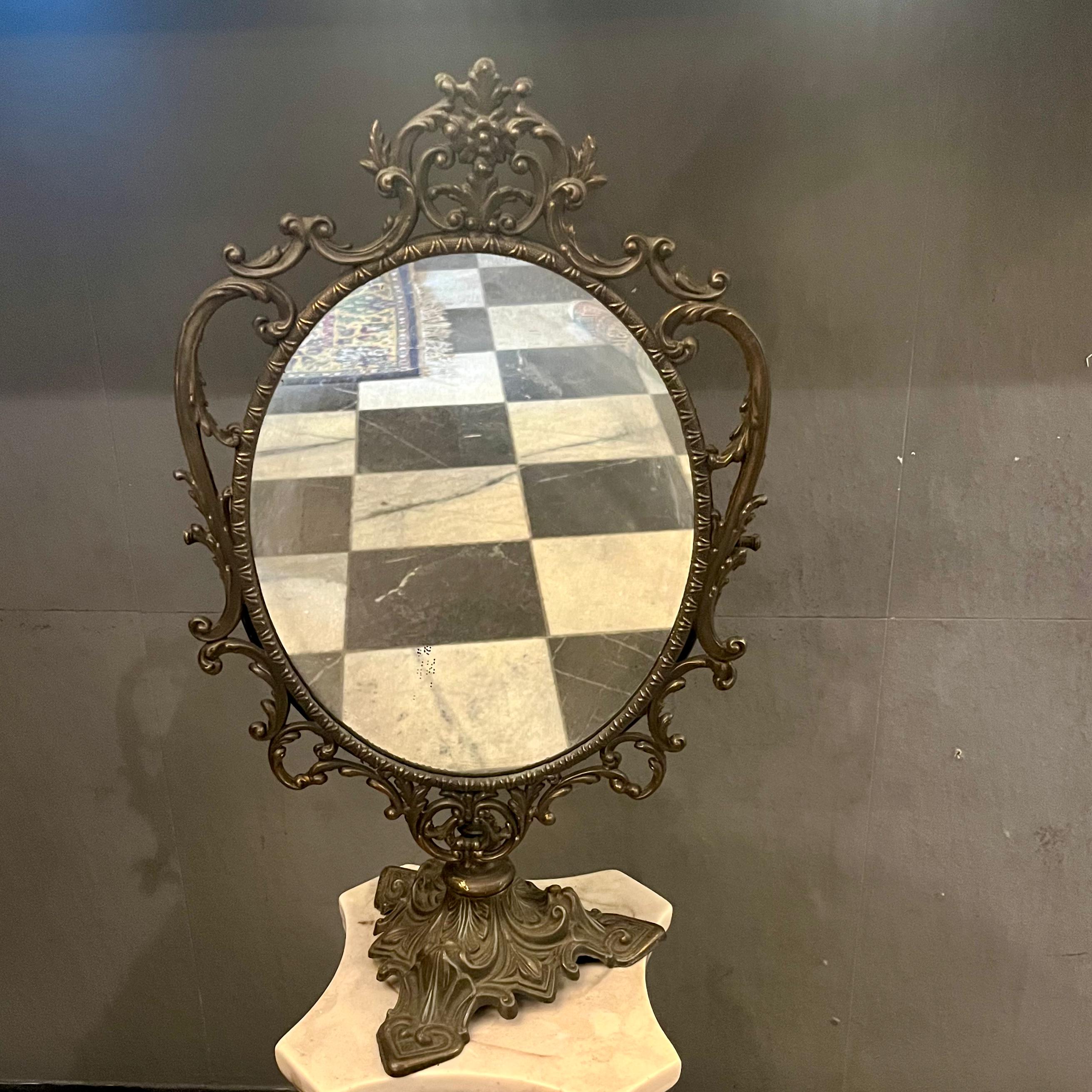 Antique Cast Brass Cheval Table Mirror