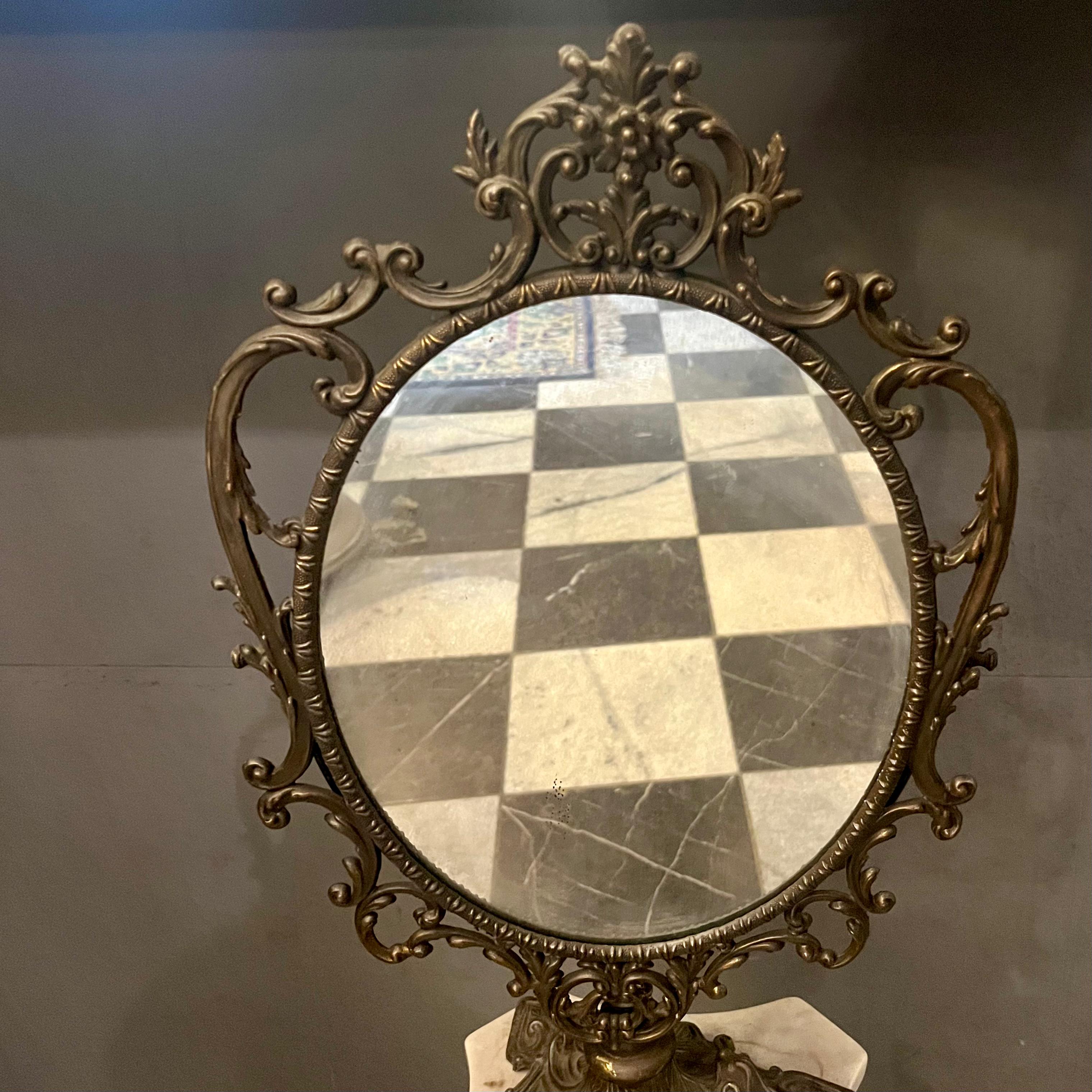 Antique Cast Brass Cheval Table Mirror