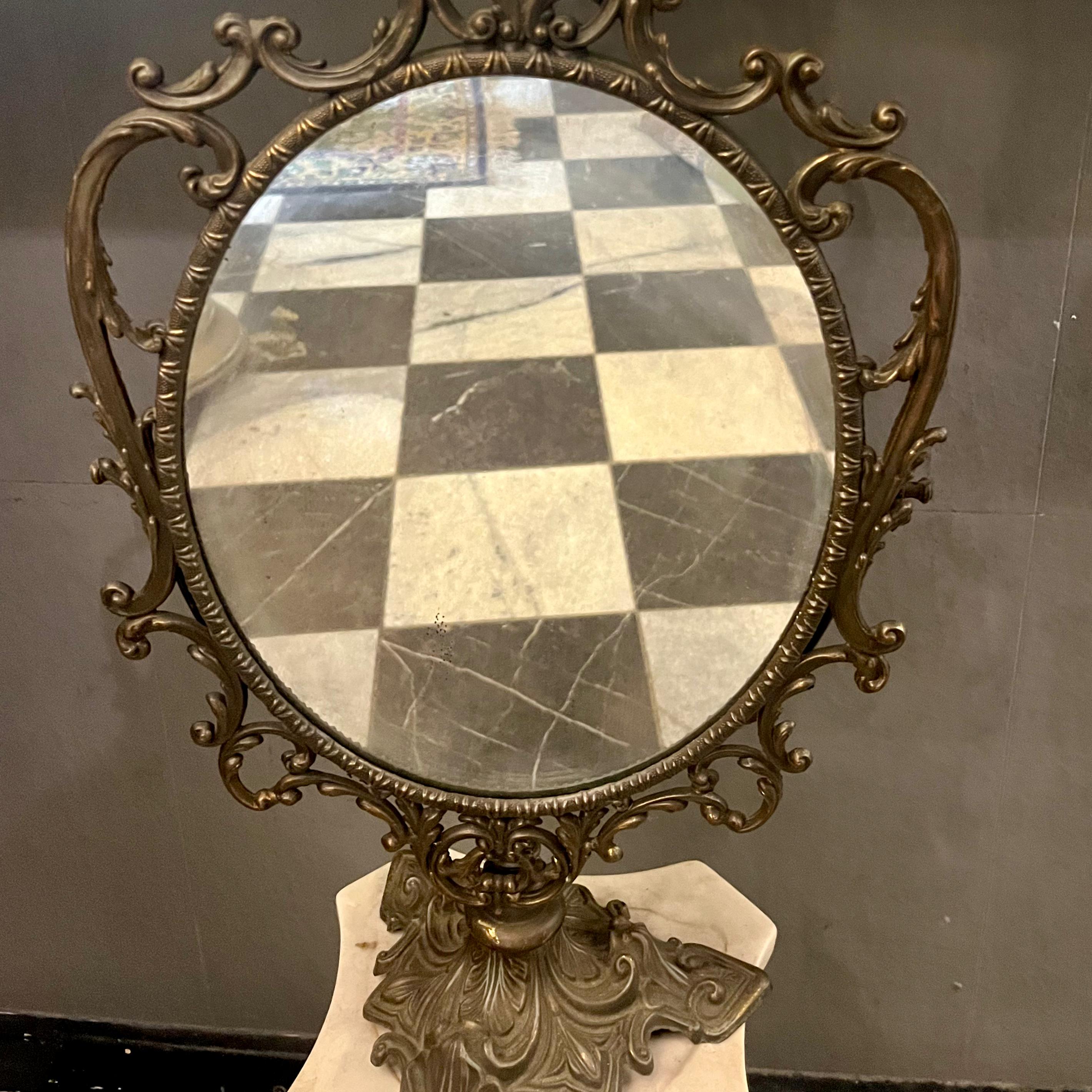 Antique Cast Brass Cheval Table Mirror