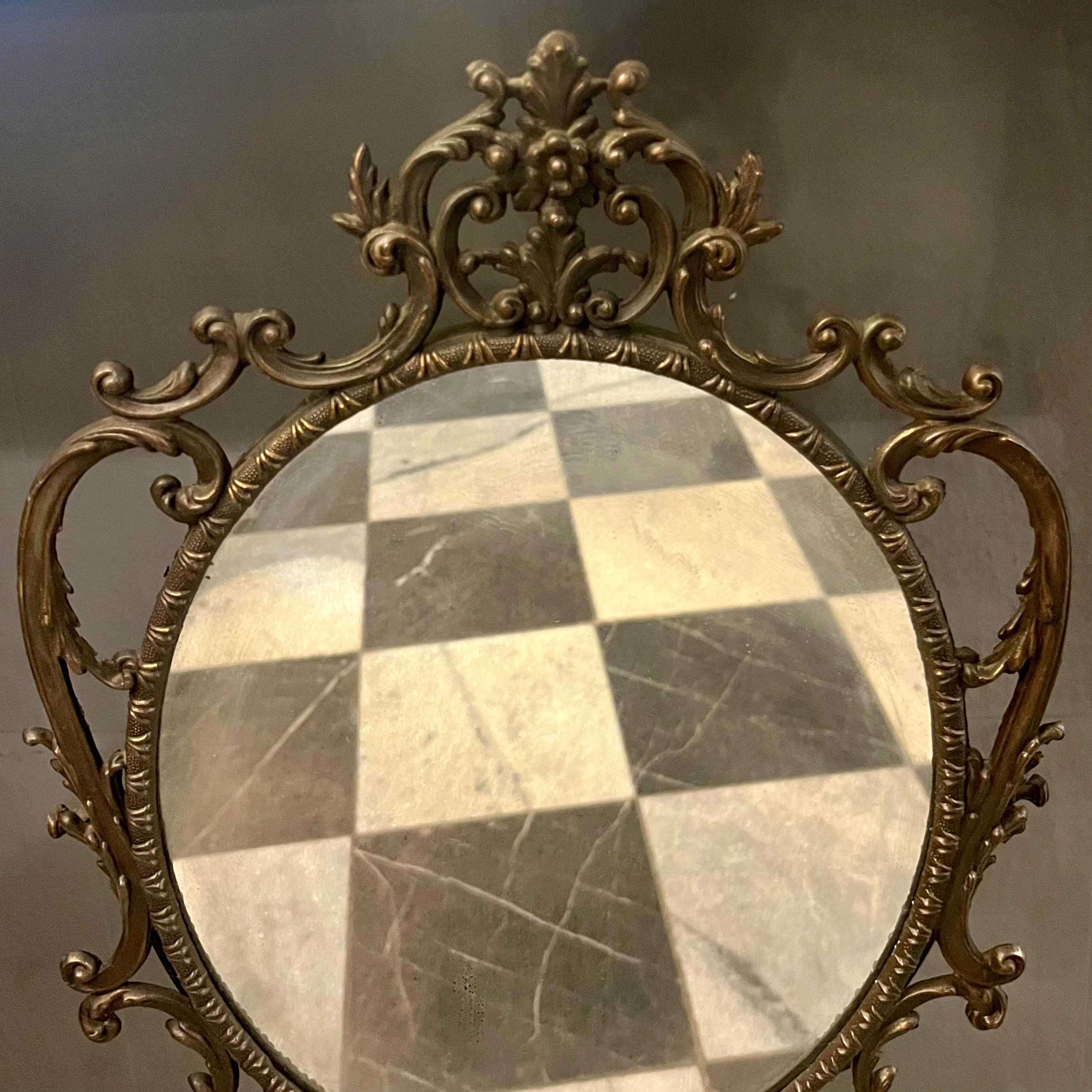 Antique Cast Brass Cheval Table Mirror