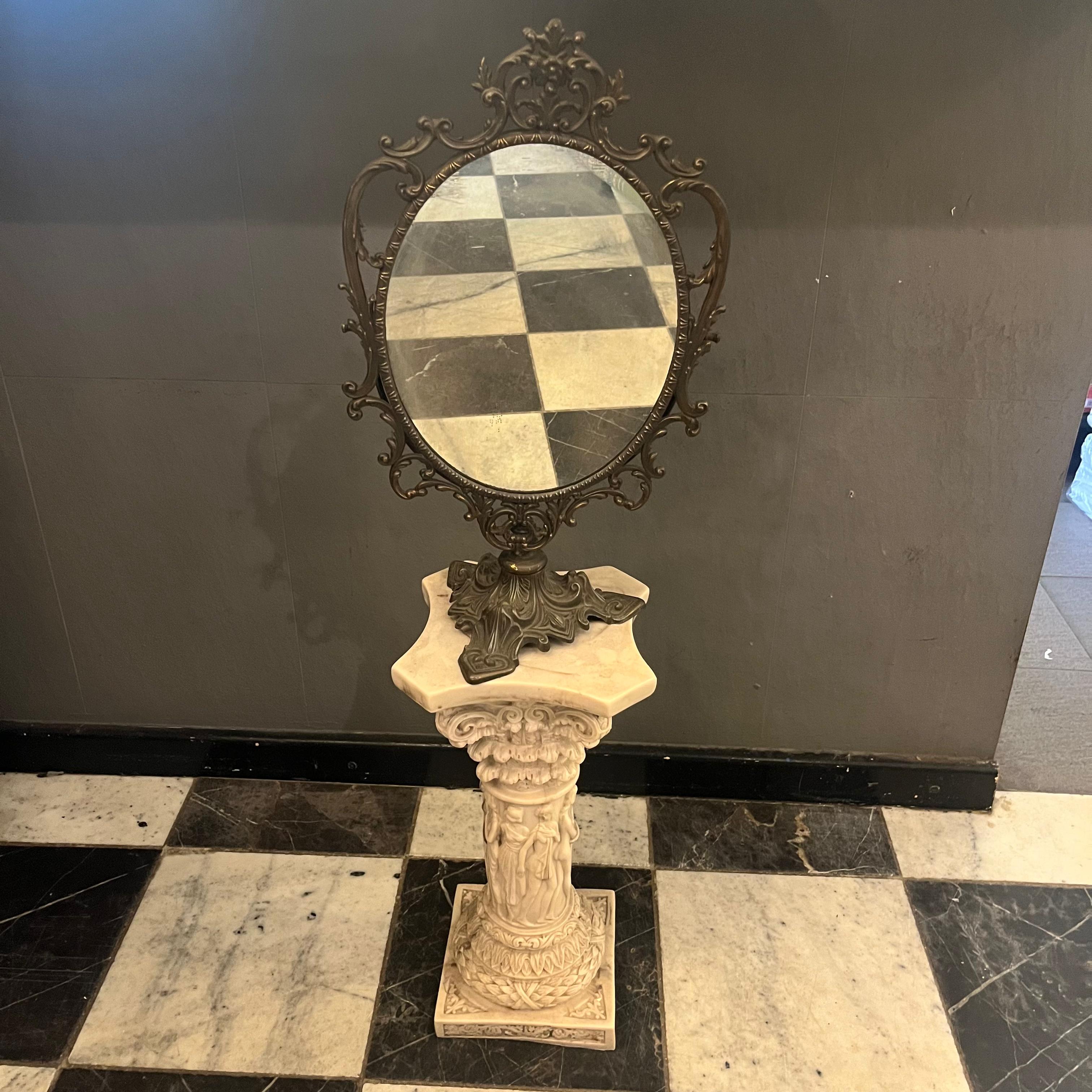 Antique Cast Brass Cheval Table Mirror