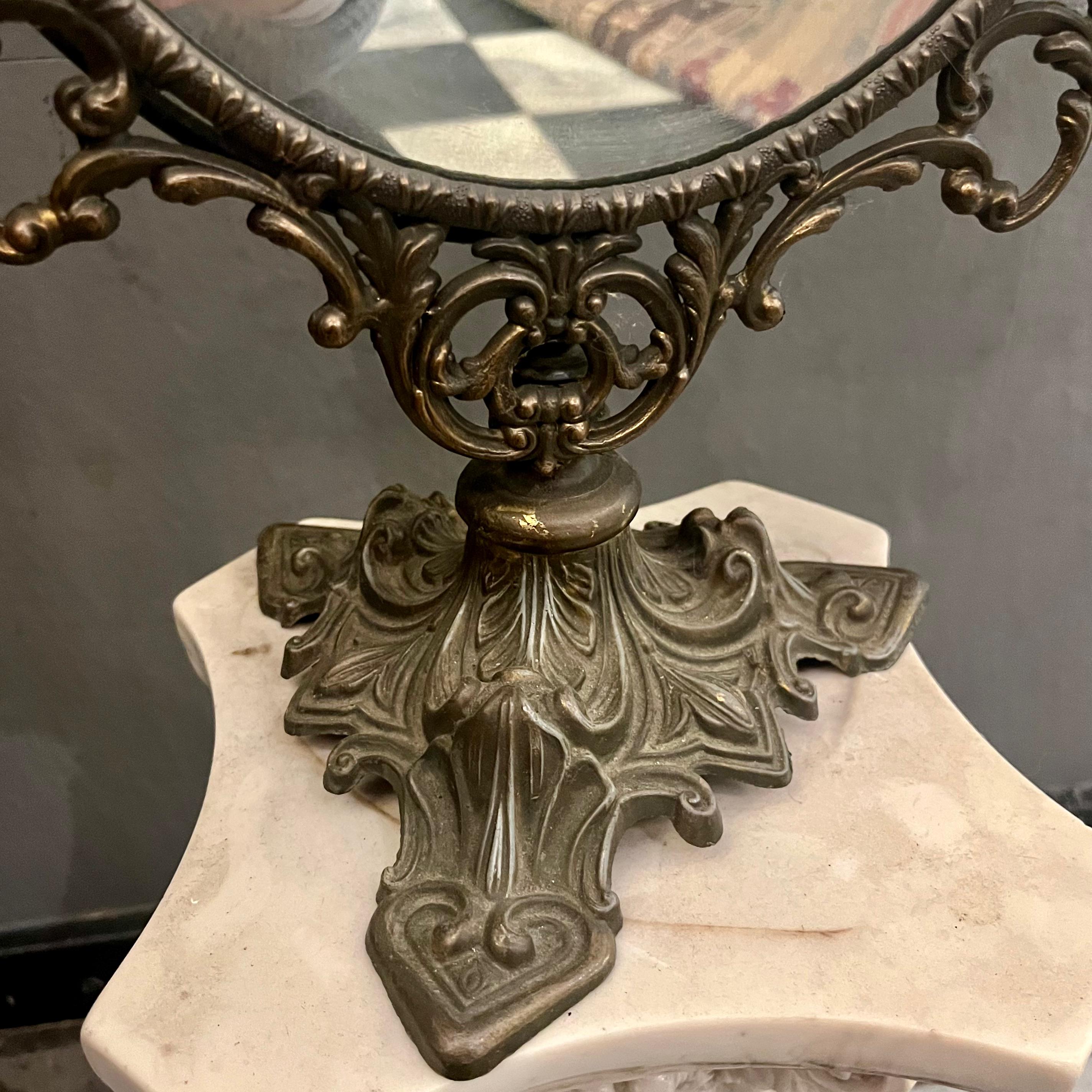 Antique Cast Brass Cheval Table Mirror