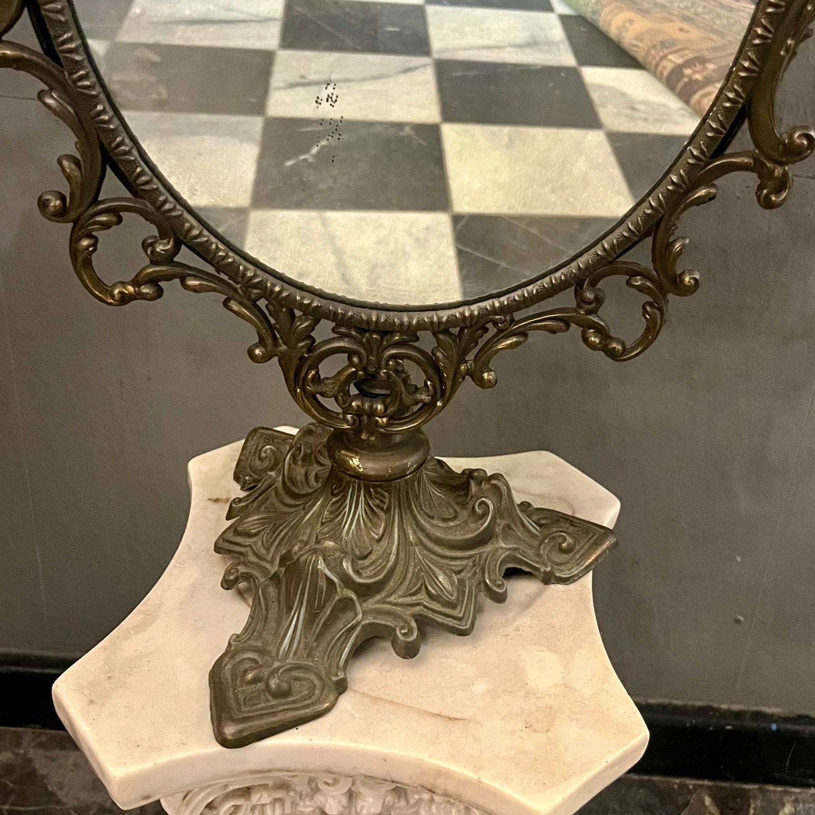 Antique Cast Brass Cheval Table Mirror