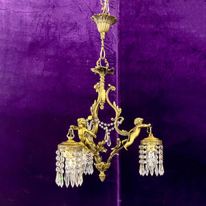 Beautiful Antique Gilt Brass and Crystal Cherub Pendant - SOLD