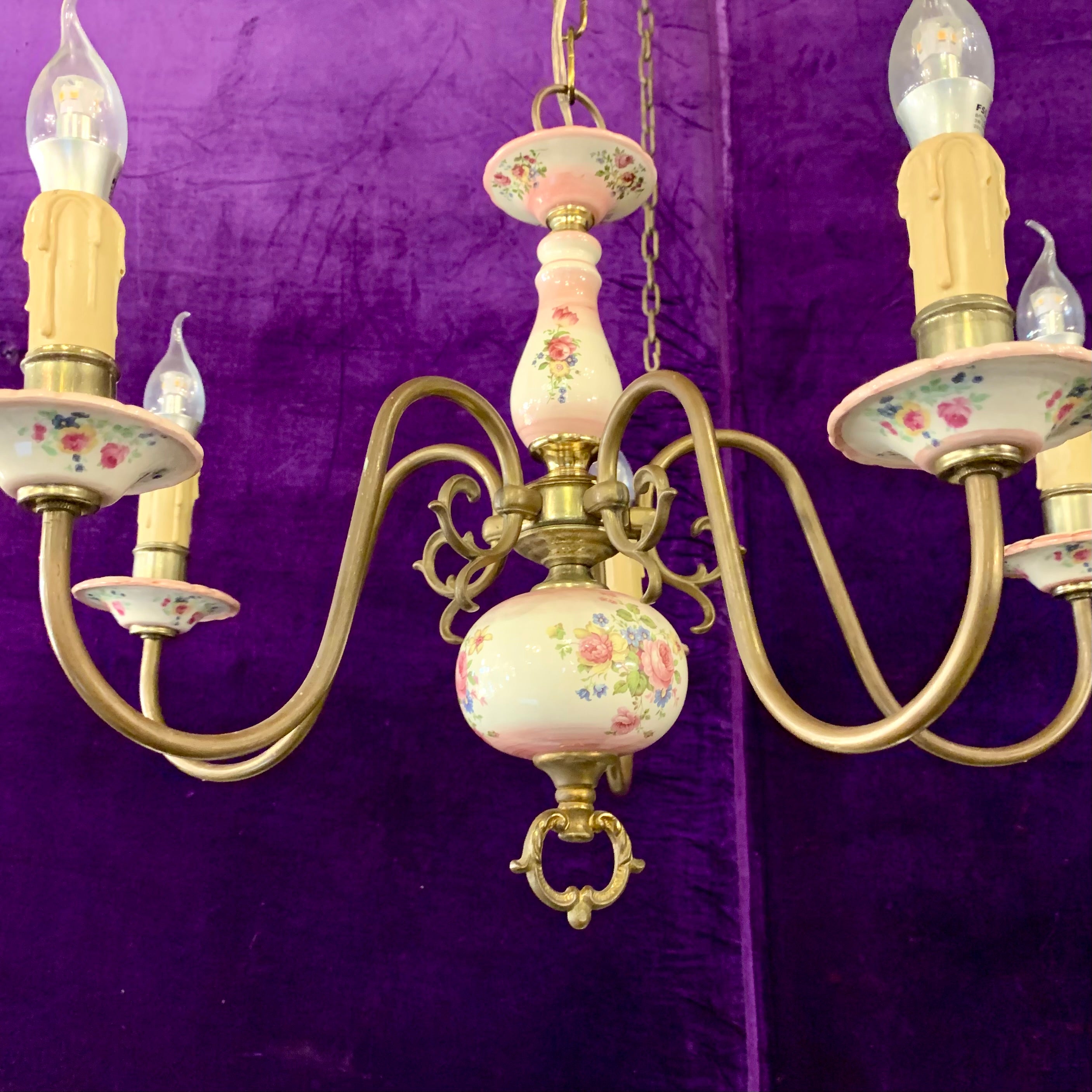 Vintage Pink Delft Chandelier - SOLD