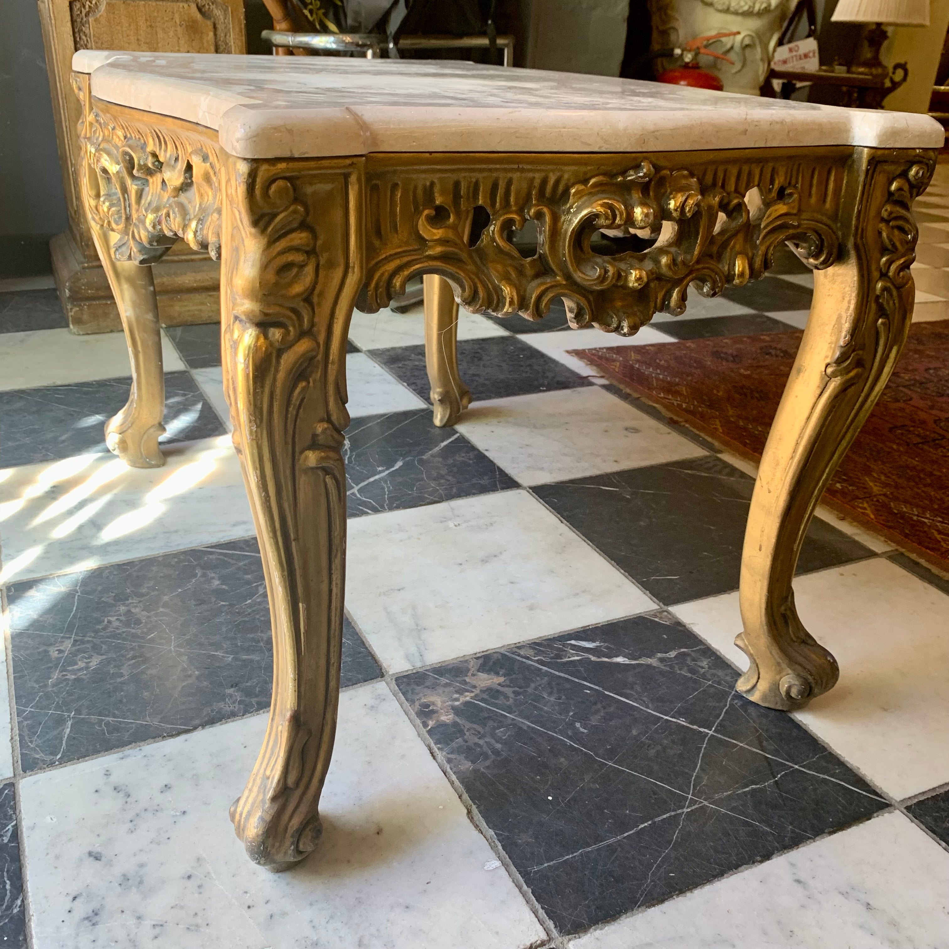 Antique Gilt Gold French Coffee Table with Cream Marble Top - SOLD