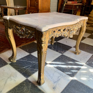 Antique Gilt Gold French Coffee Table with Cream Marble Top - SOLD