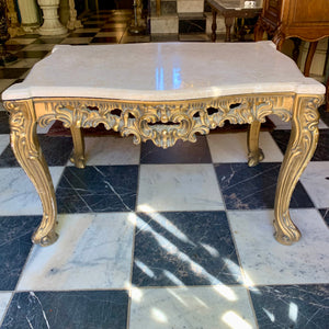 Antique Gilt Gold French Coffee Table with Cream Marble Top - SOLD