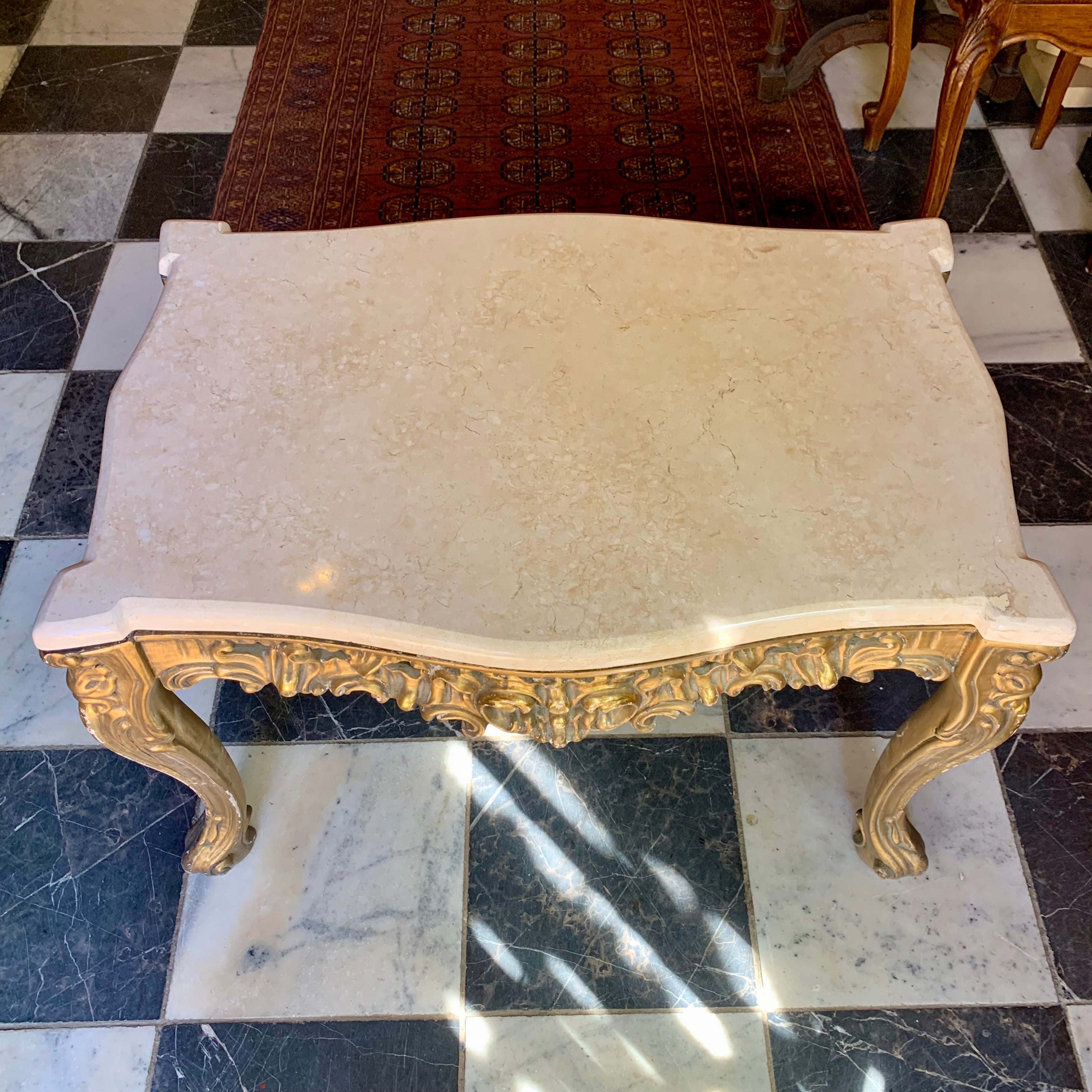 Antique Gilt Gold French Coffee Table with Cream Marble Top - SOLD