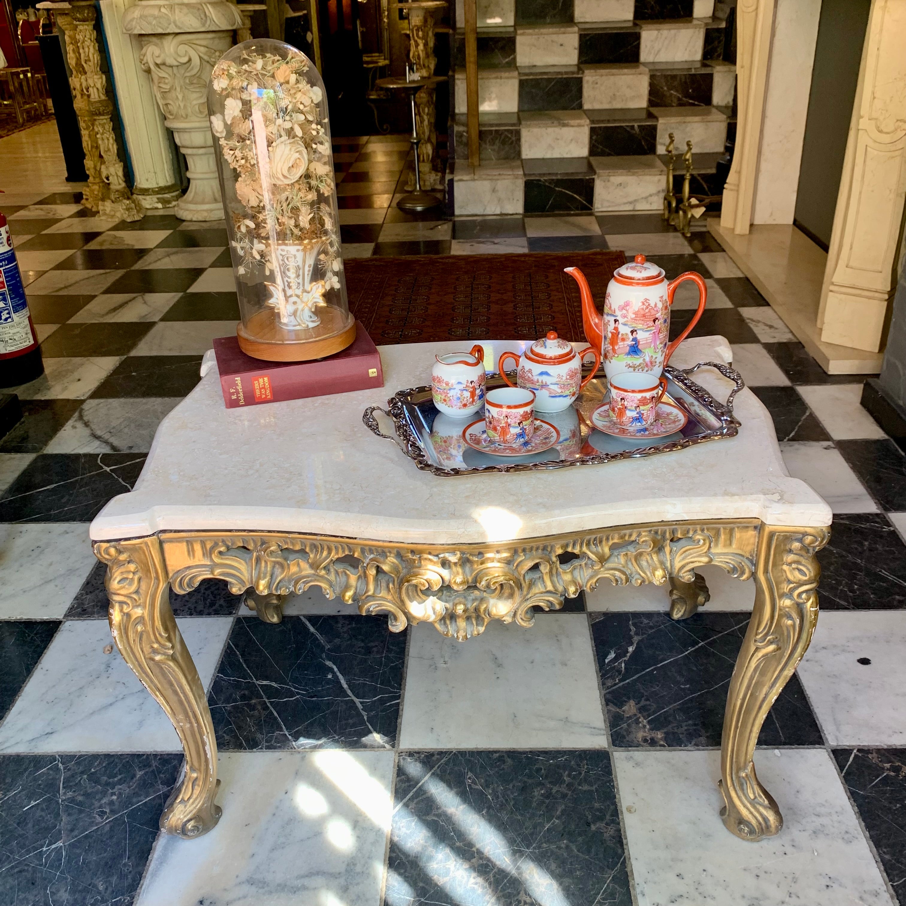 Antique Gilt Gold French Coffee Table with Cream Marble Top - SOLD