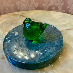 Cute and Small Green Bird Murano Paperweight