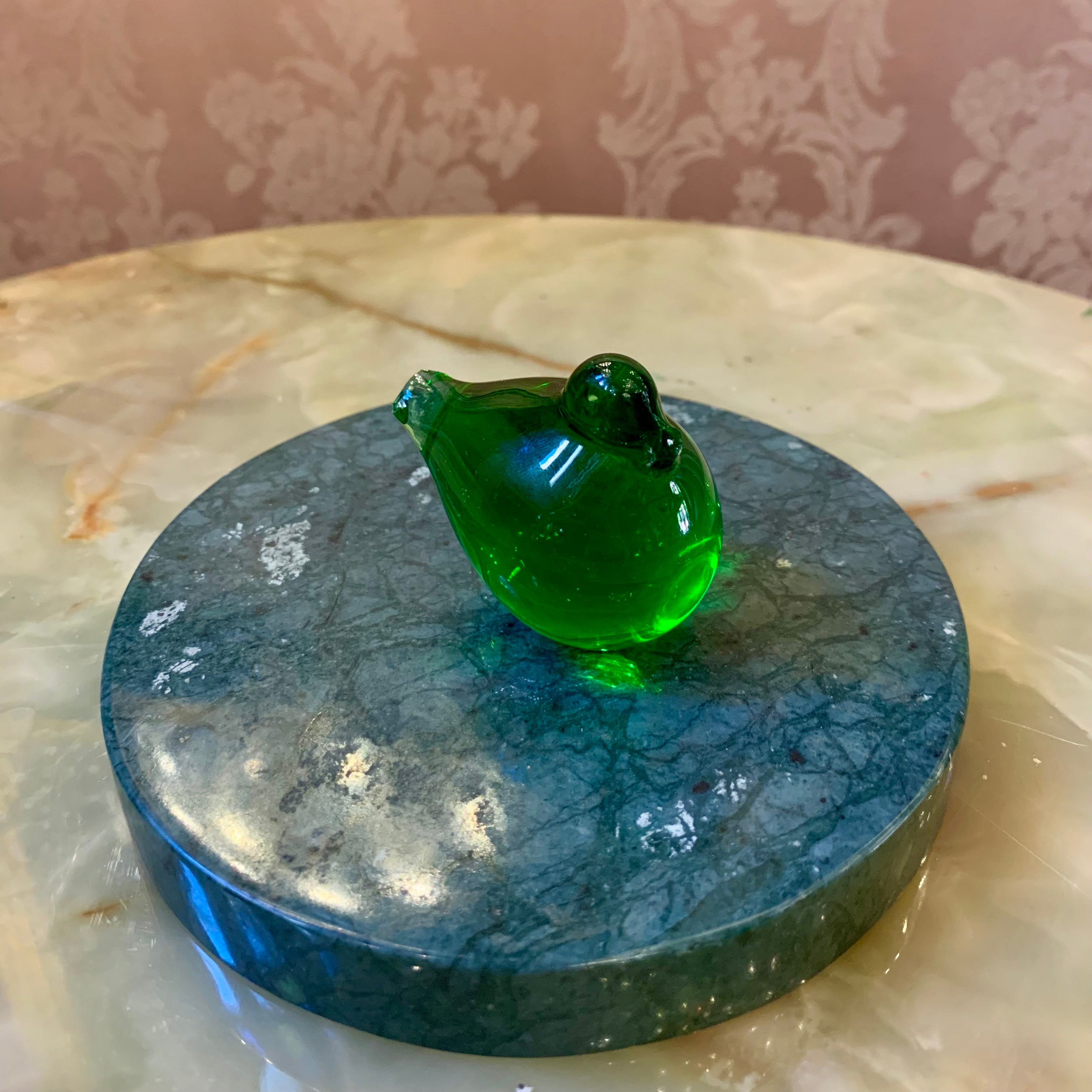 Cute and Small Green Bird Murano Paperweight