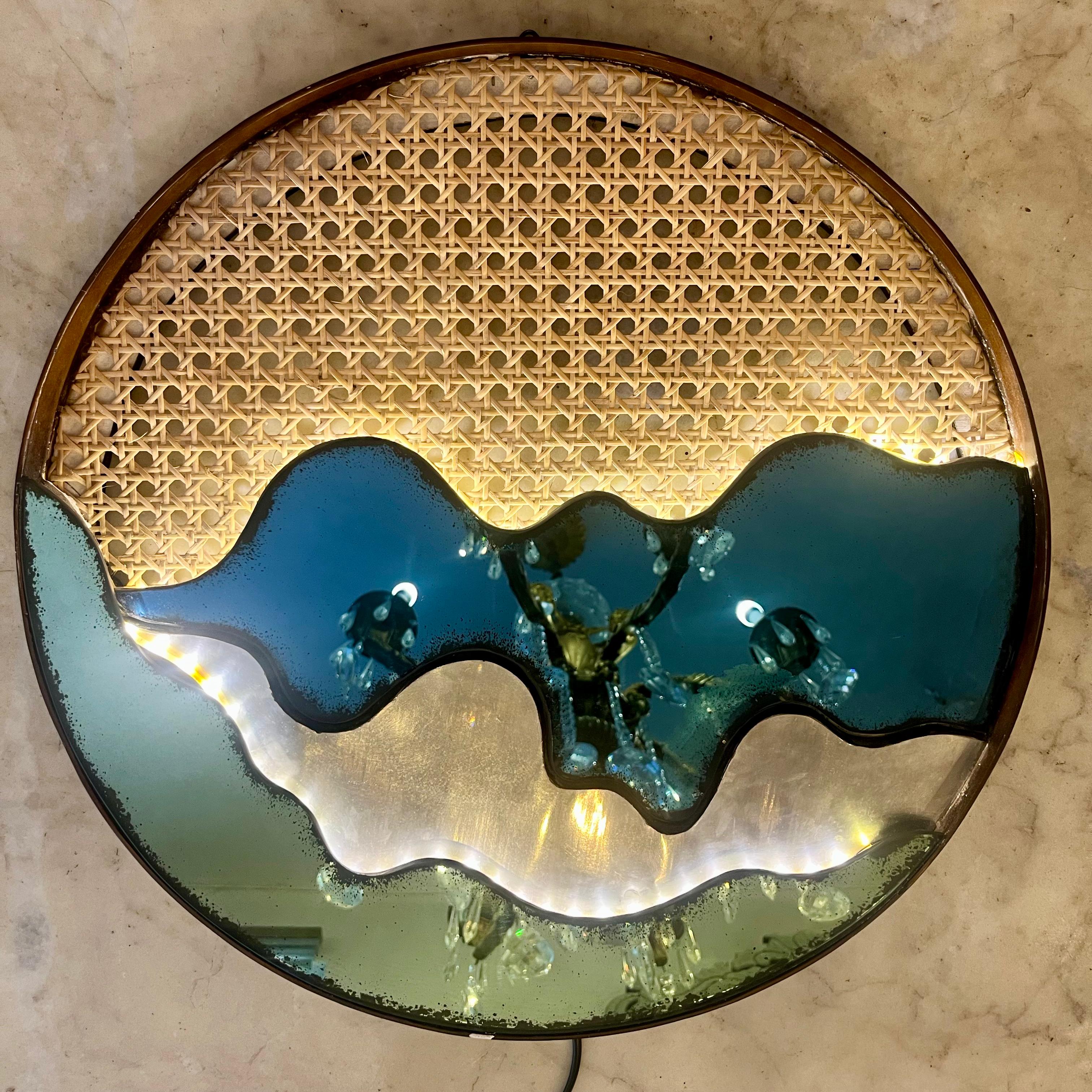 Funky Seascape Mirror with Rattan Detailing