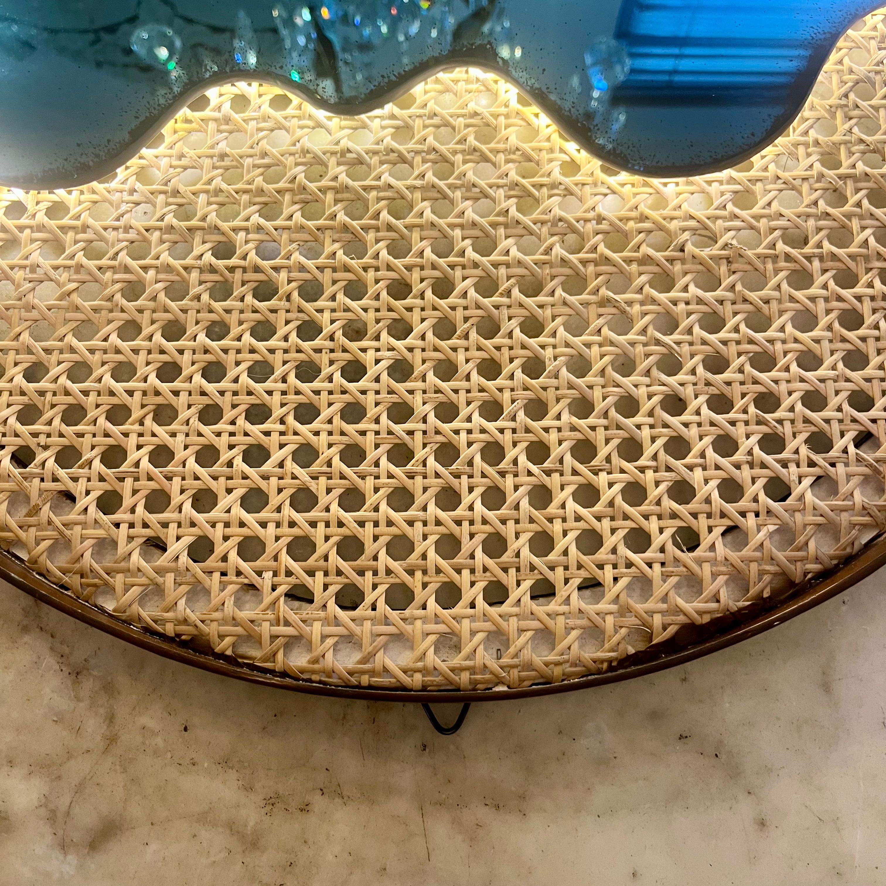 Funky Seascape Mirror with Rattan Detailing