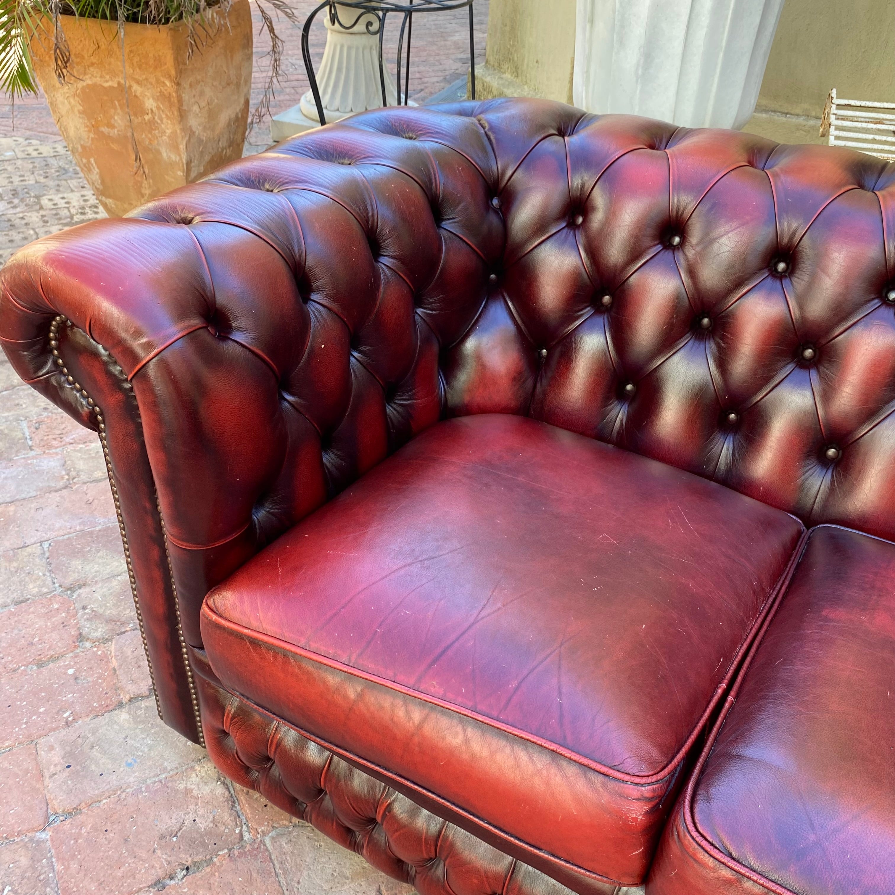 Beautiful Cherry Red Leather Chesterfield