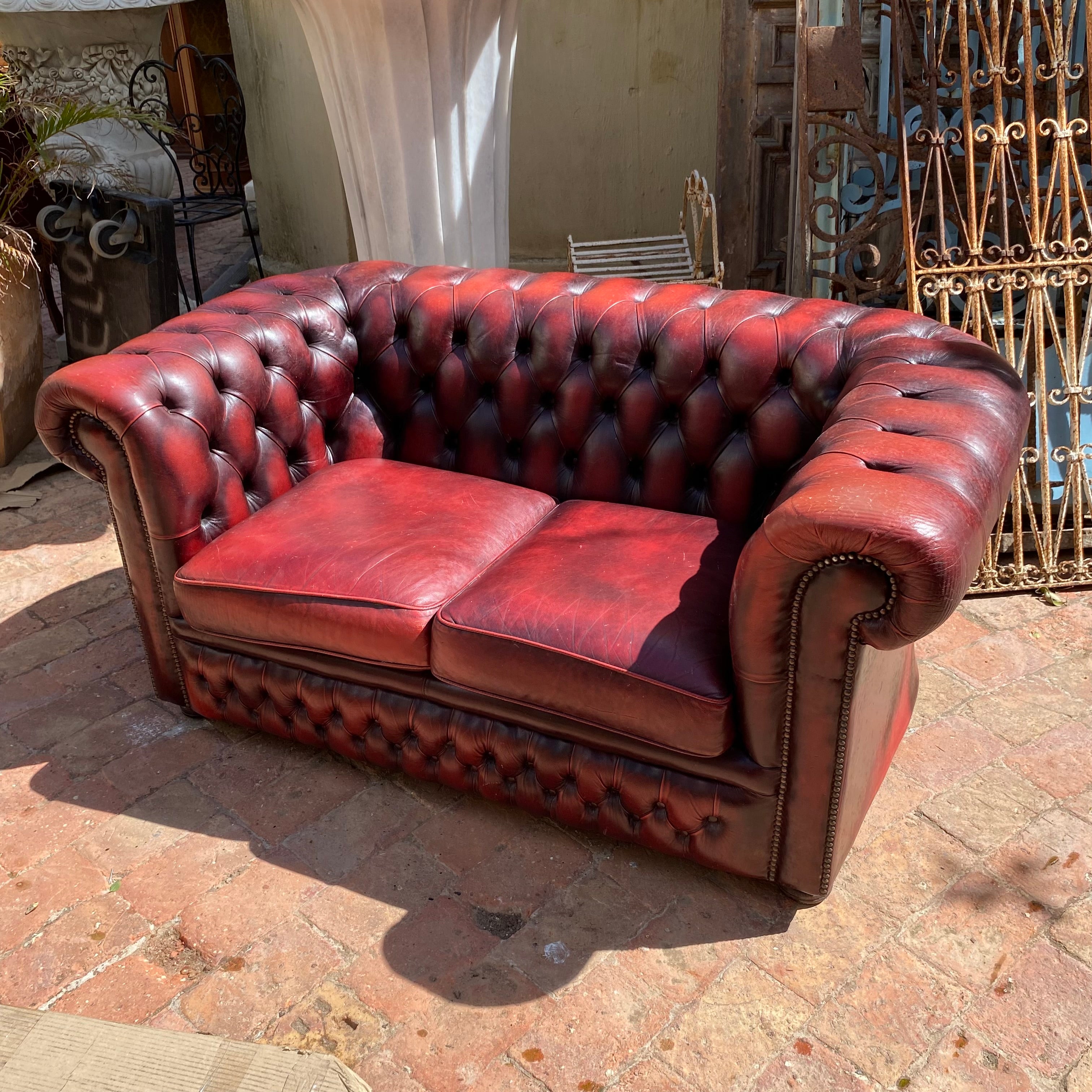 Beautiful Cherry Red Leather Chesterfield