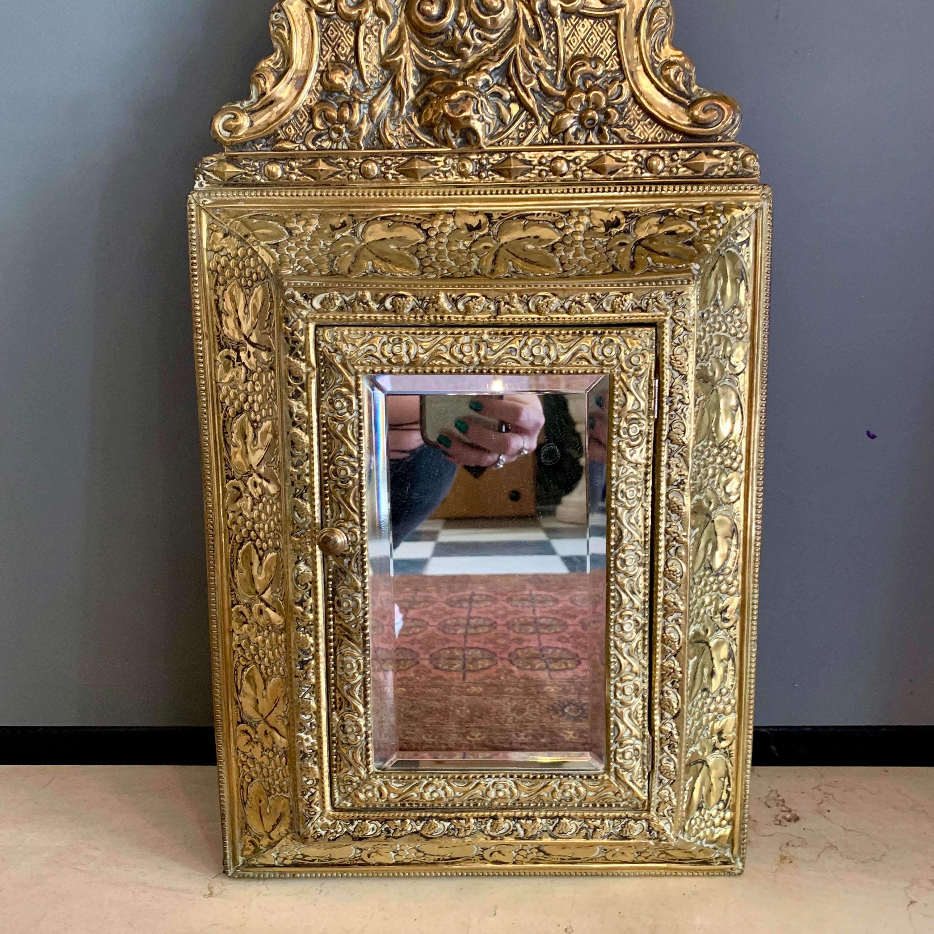 Pretty Aged Antique Copper Shoe Polishing Mirror