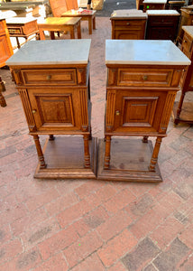 French Oak Bedside Pedestals with Marble Tops - SOLD