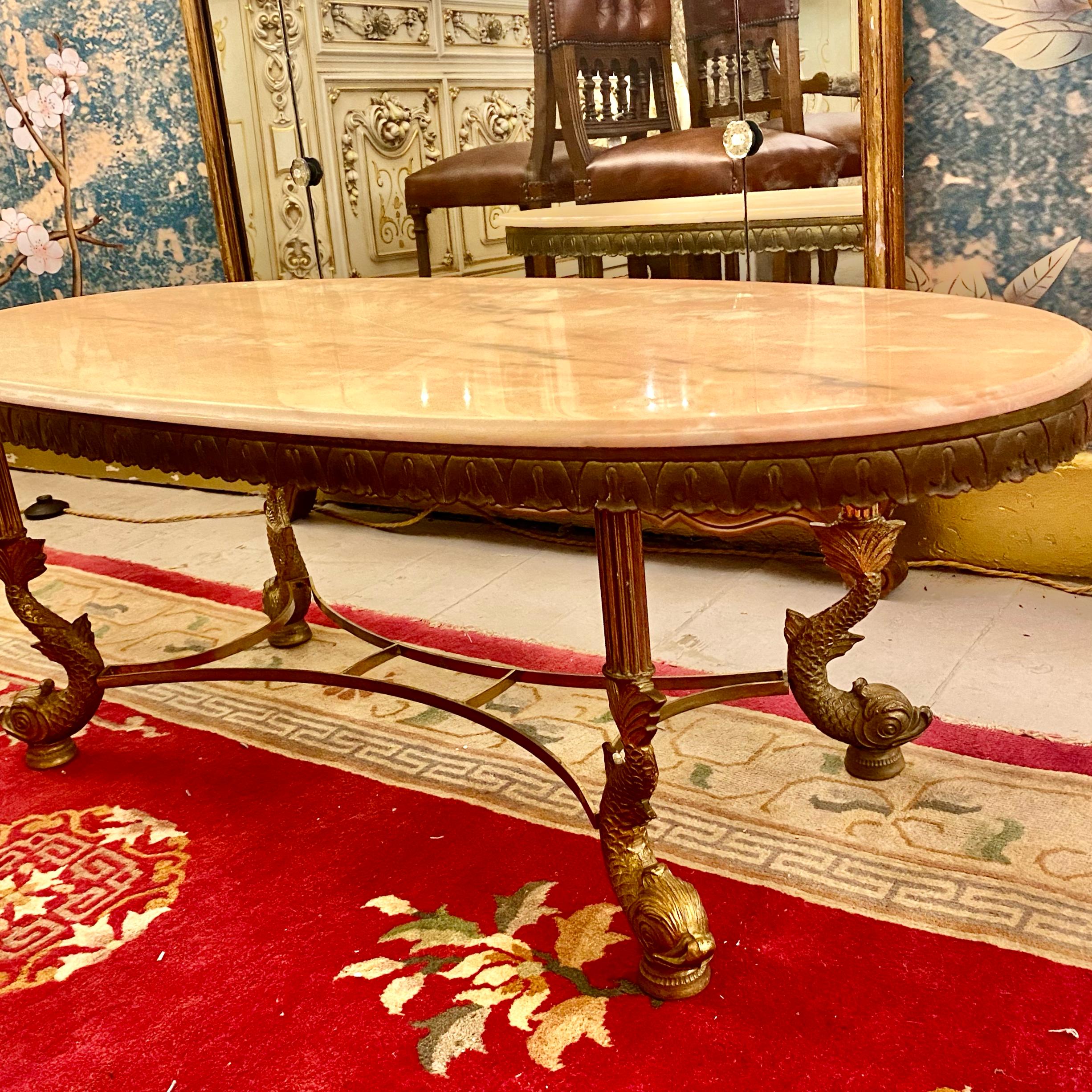 Beautiful Brass Table with Oval Marble Top - SOLD