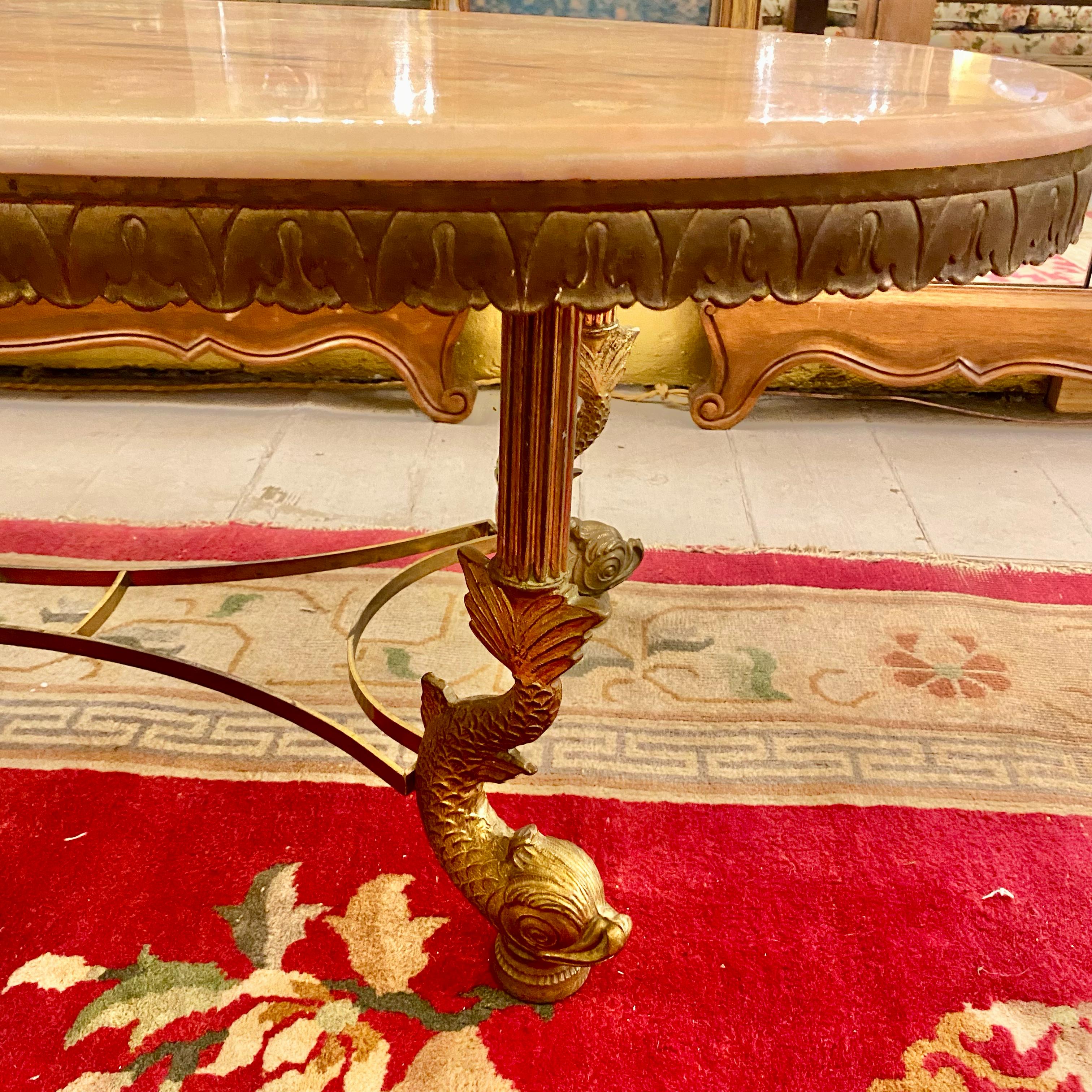 Beautiful Brass Table with Oval Marble Top - SOLD