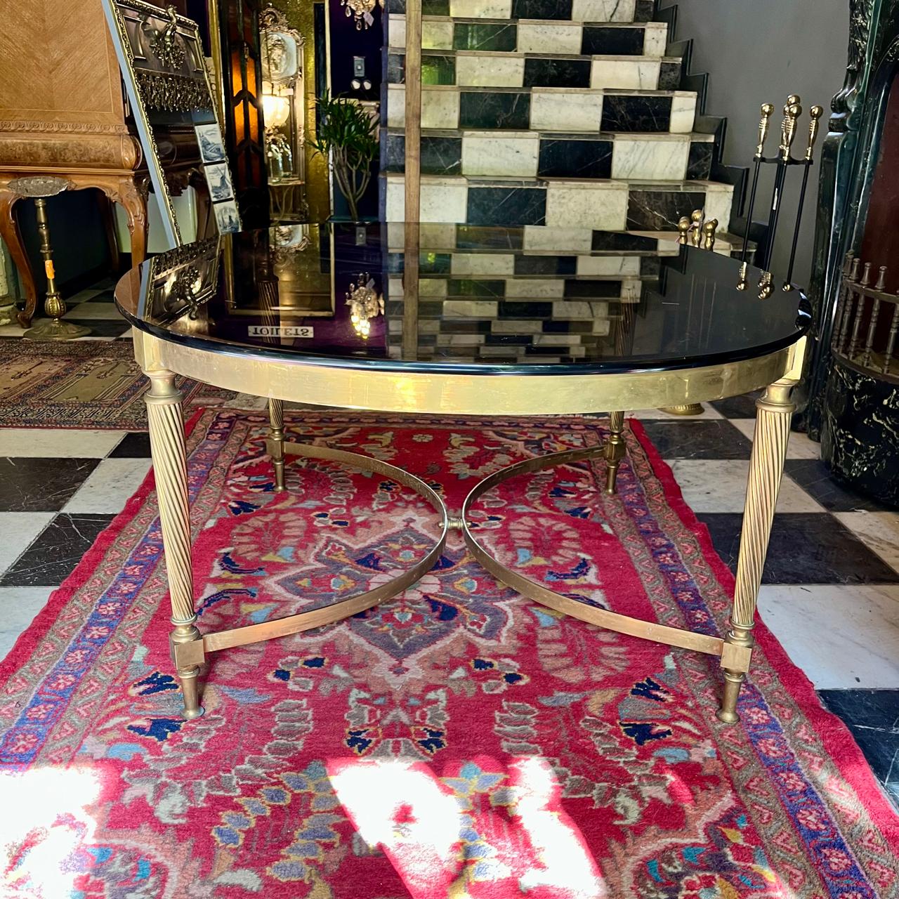 Vintage Large Smokey Glass and Brass Coffee Table