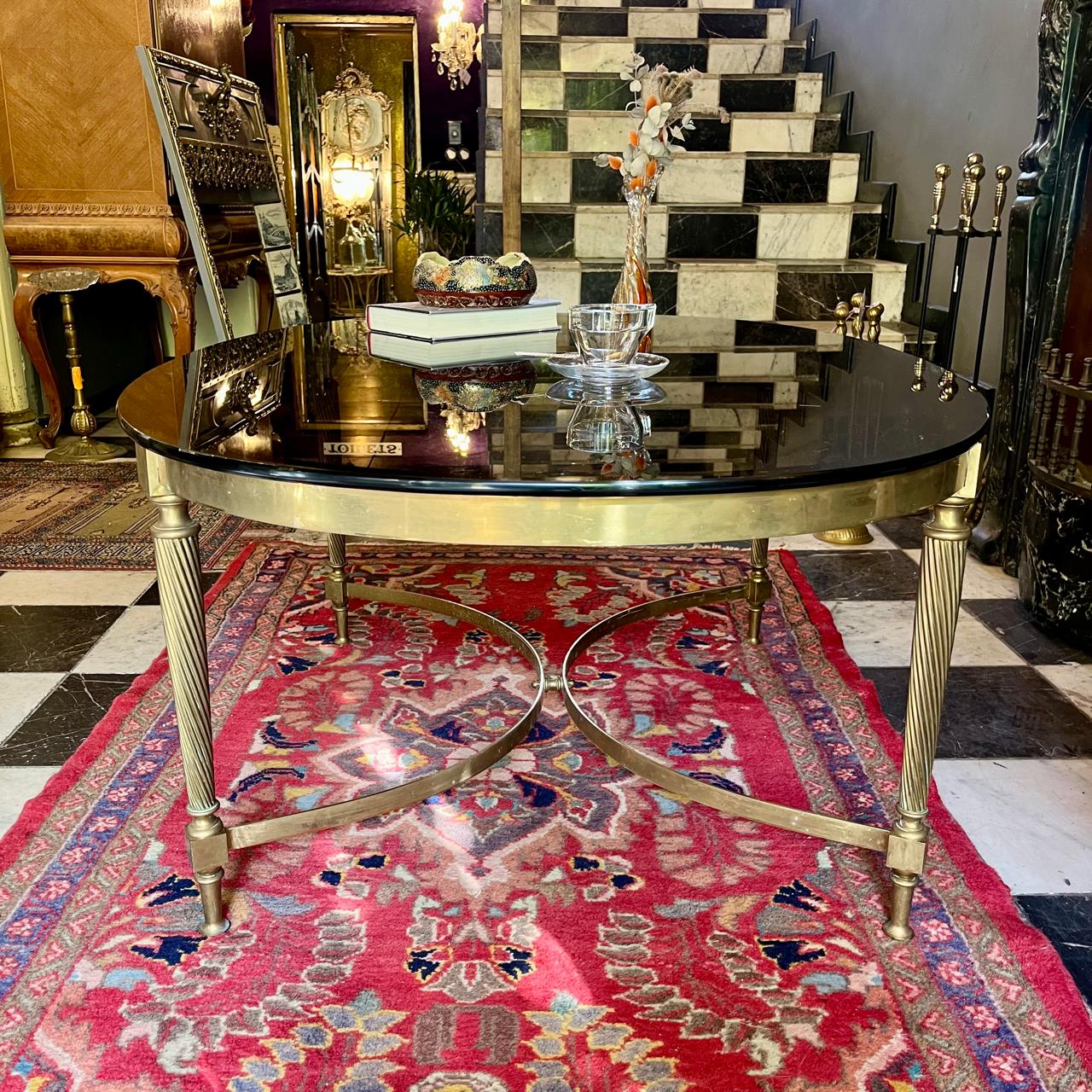 Vintage Large Smokey Glass and Brass Coffee Table