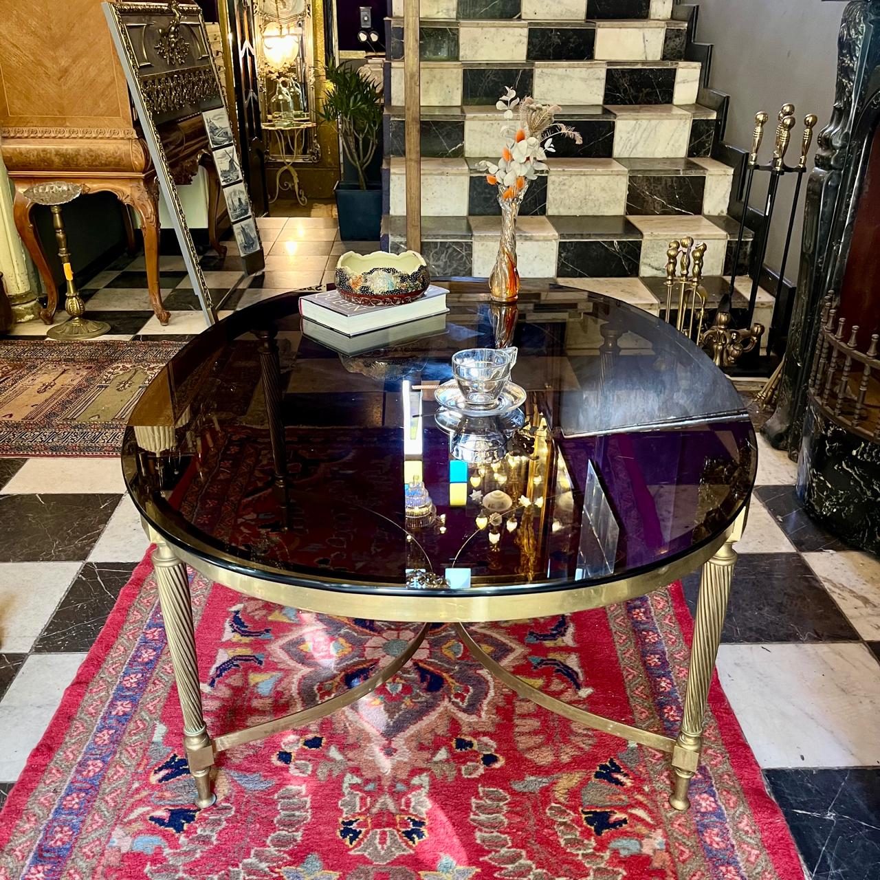 Vintage Large Smokey Glass and Brass Coffee Table