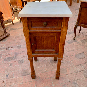 Single Antique Bedside Pedestal with Marble Top