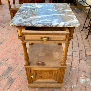 Pretty Antique Oak Single Pedestal with Grey Marble Top