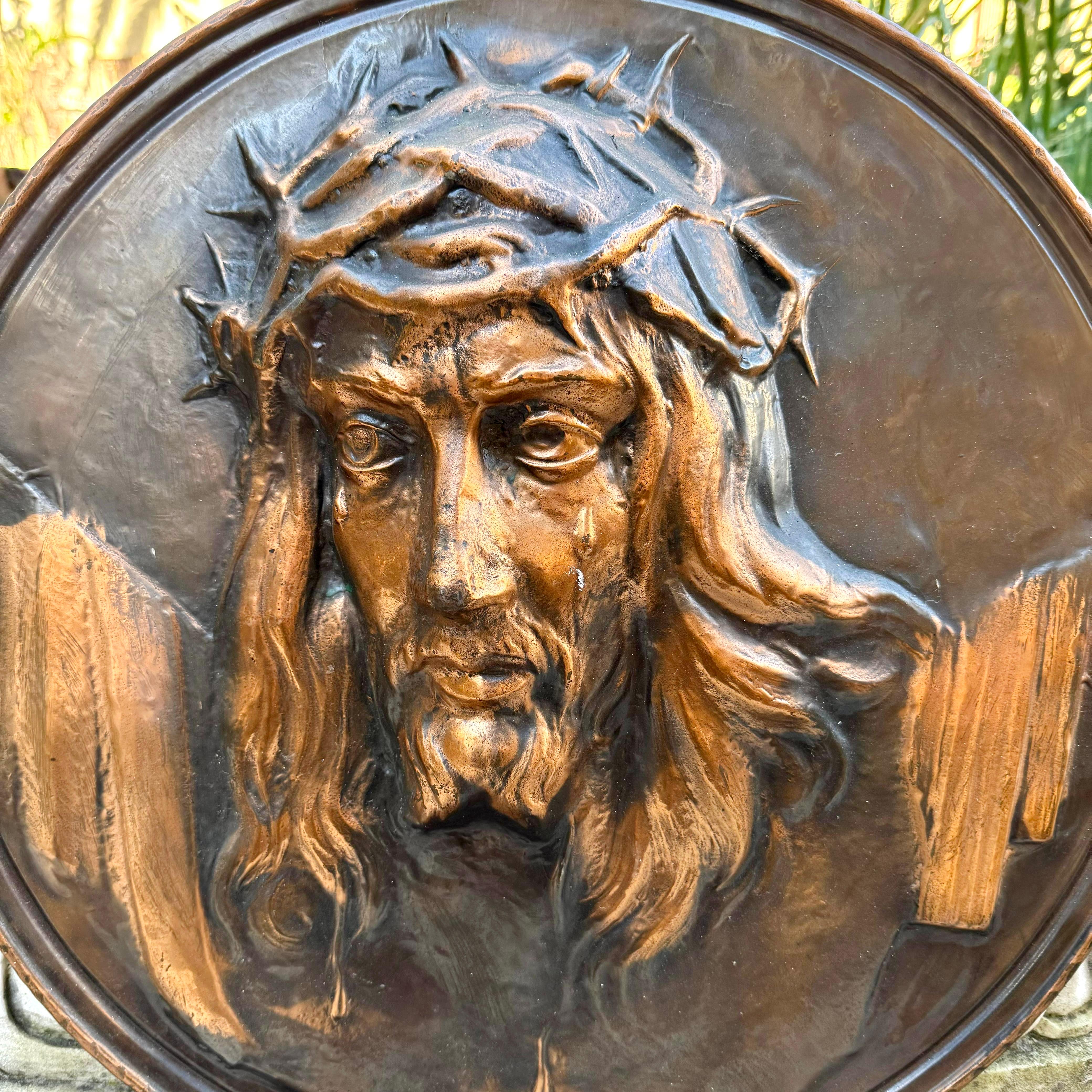 Copper Relief Plaque of Christ, 20th Century