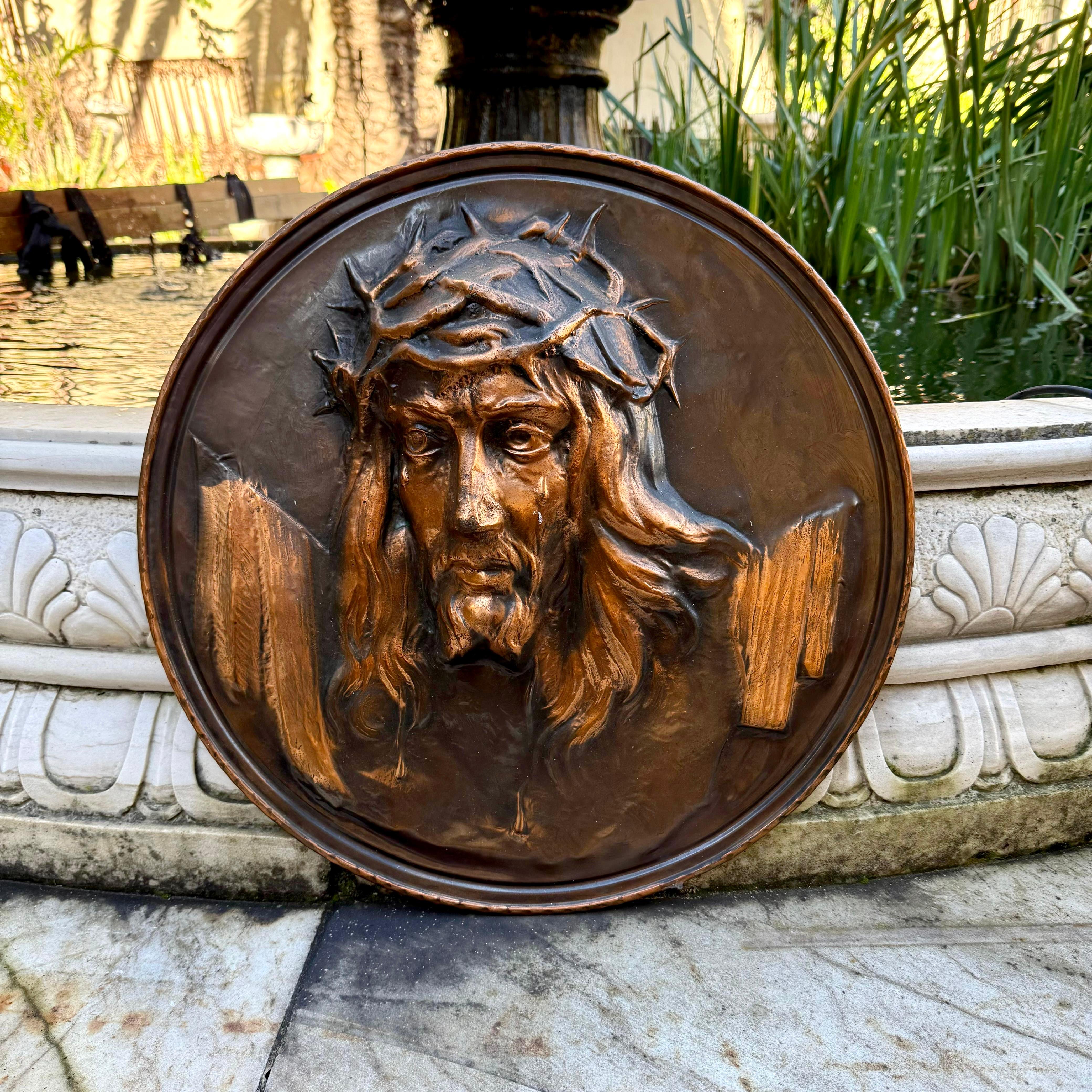 Copper Relief Plaque of Christ, 20th Century