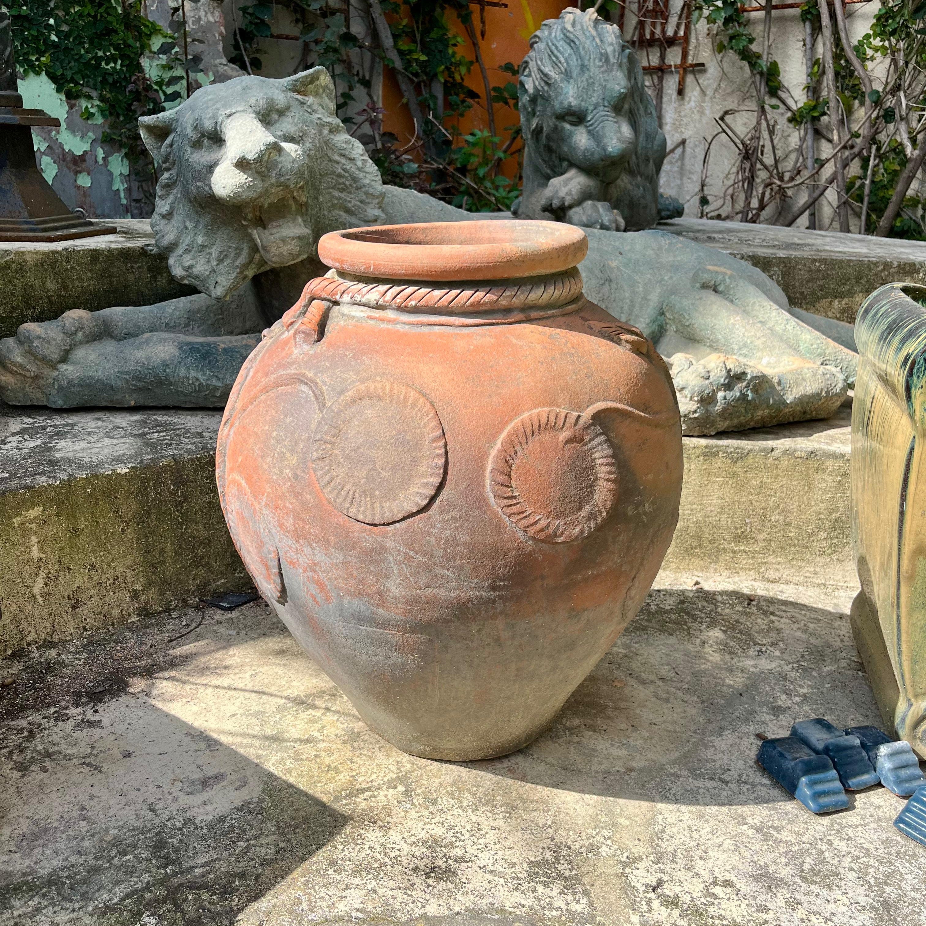 Terracotta Planter with Sunburst Medallion & Ropework Rim - SOLD