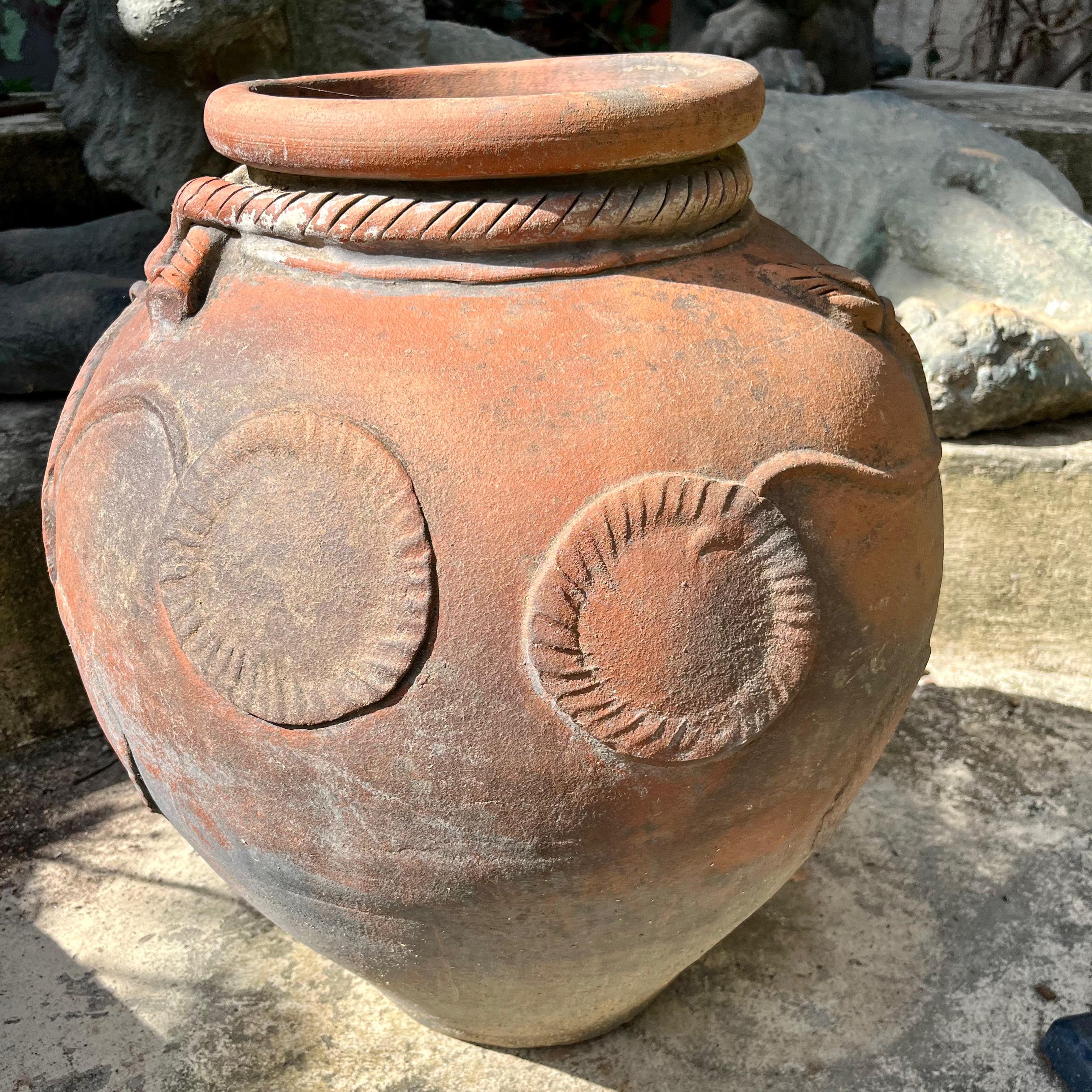 Terracotta Planter with Sunburst Medallion & Ropework Rim - SOLD