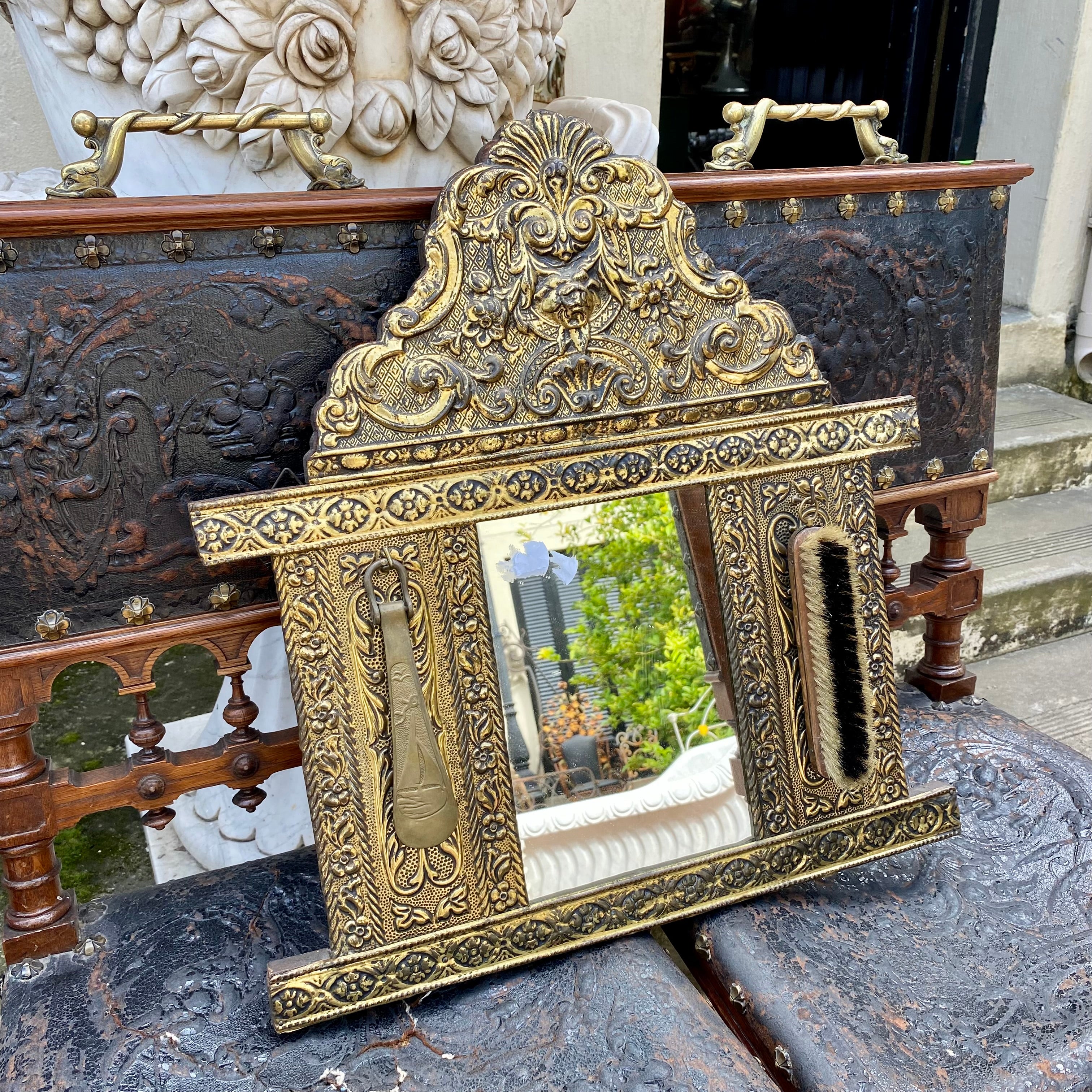 Antique Cast Brass Shoe Polishing Mirror
