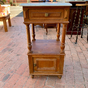 Antique Oak Pedestal with Marble Top