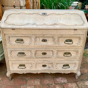 Vintage White Washed Wooden Writing Bureau