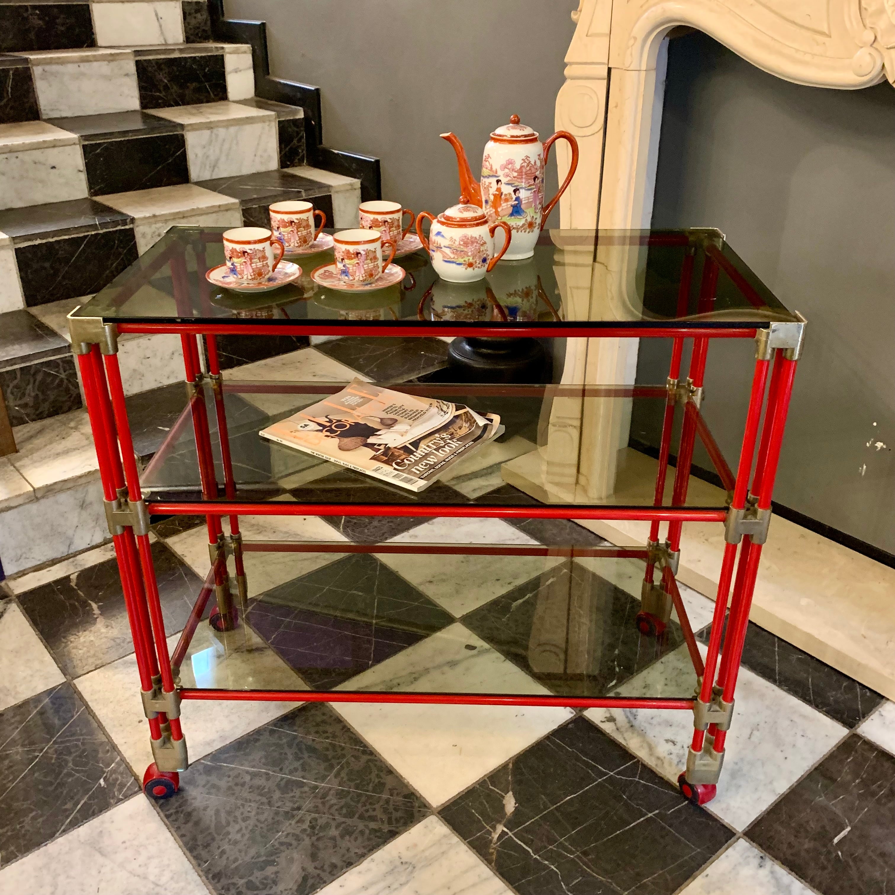 Vintage 1960's Retro Red Trolley with Smokey Glass - SOLD