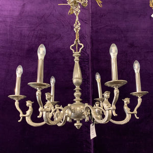 Antique Flemish Polished Nickel Chandelier with Mermen Detail - SOLD